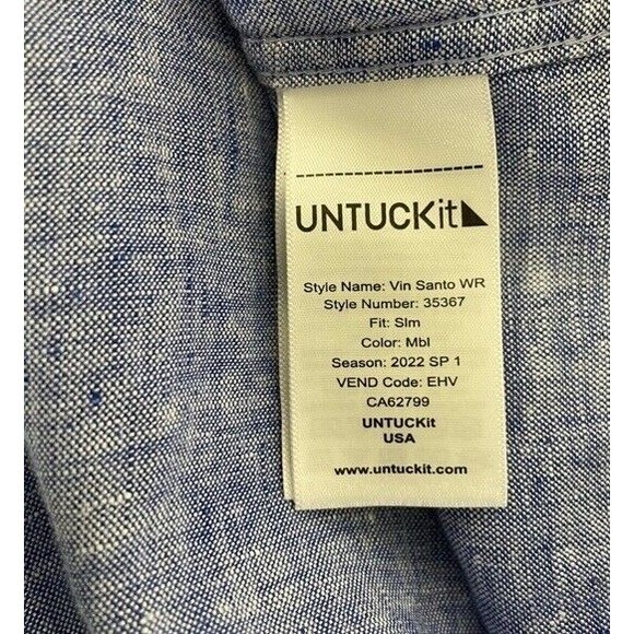 Untuck it Vin Santo Shirt Wrinkle-Resistant Slim Fit Linen Blue Relax Large EUC - Picture 4 of 9